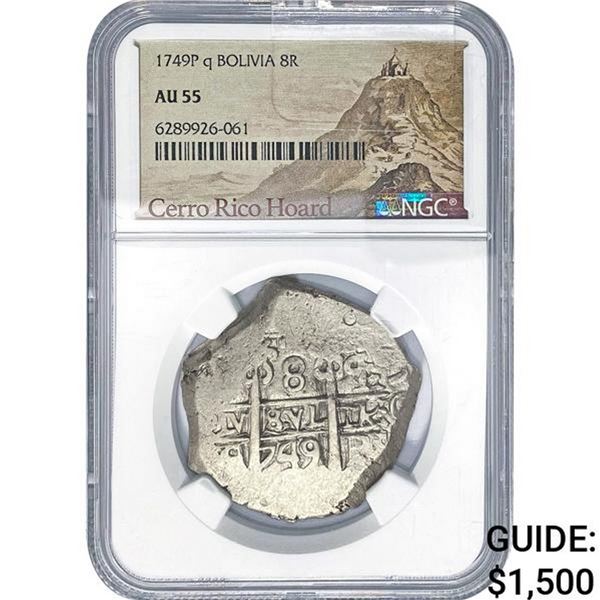1749P q Bolivia Silver 8 Reales NGC AU55