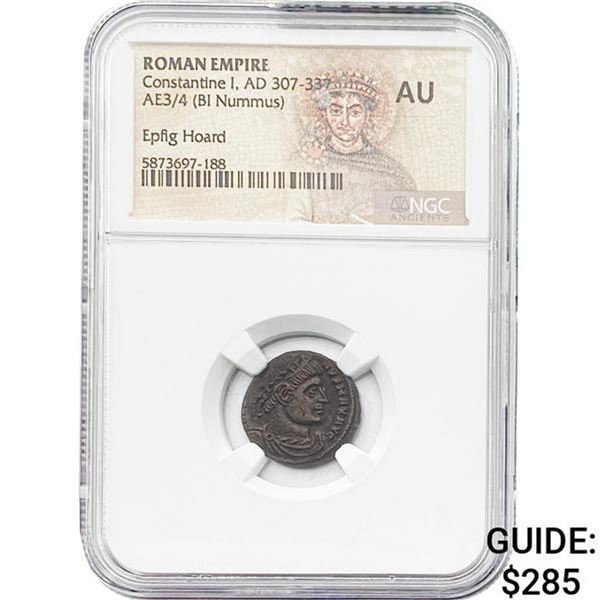 Roman Constantine I, AD 307-337 AE3/4 BI Nummus NGC AU