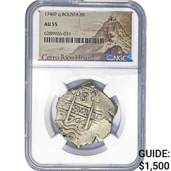 1746P q Bolivia Silver 8 Reales NGC AU55
