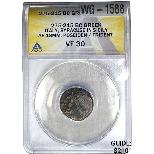 275-215 BC Greek Italy, Syracuse in Sicily Bronze NGC VF30
