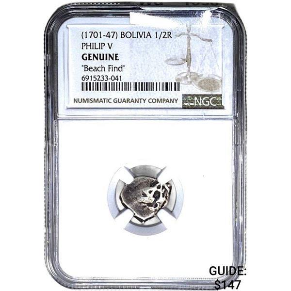 [1701-47] Peru 1/2 Real-Philip V "Beach Find" NGC GENUINE