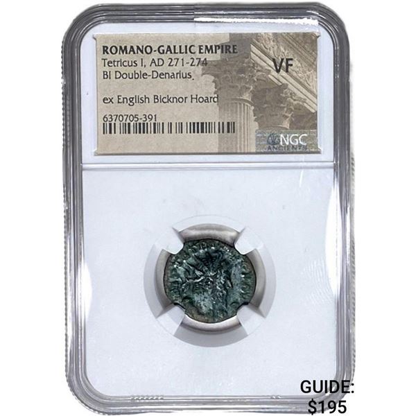 Romano Gallic, Tetricus AD 271-274 BI DBL Denarius NGC VF