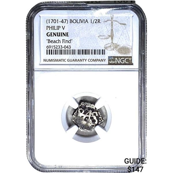 [1701-47] Peru 1/2 Real-Philip V "Beach Find" NGC GENUINE