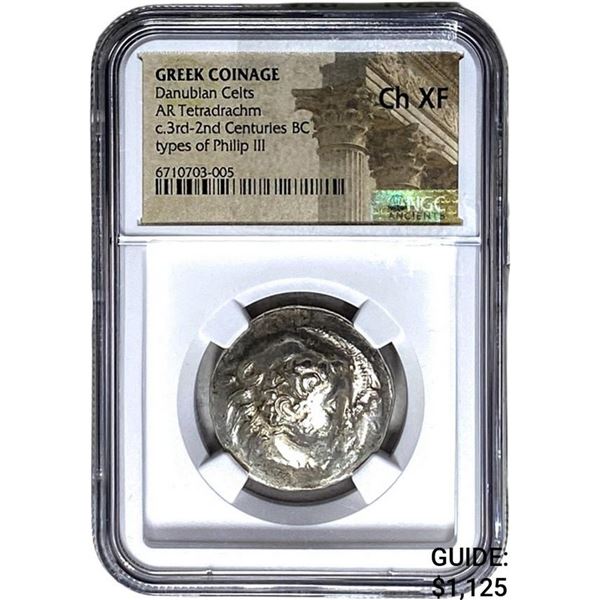 Greek Dan. Celts, c.3rd-2nd Cent. BC Silver Tetradrachm NGC Ch XF