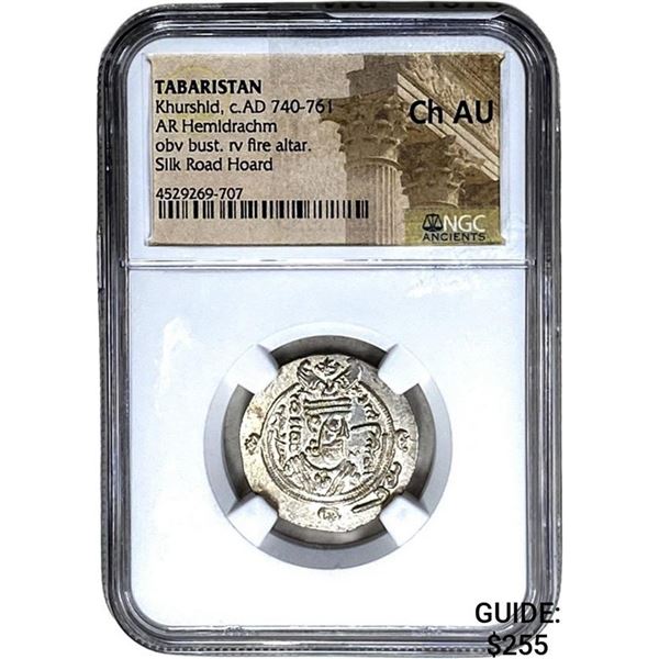 Tabaristan Khurshid, c.AD 740-761 Silver Hemidrachm NGC Ch AU