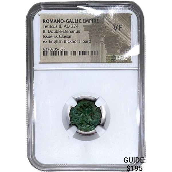 Romano Gallic Tetricus II, AD 274 BI DBL Denarius NGC VF