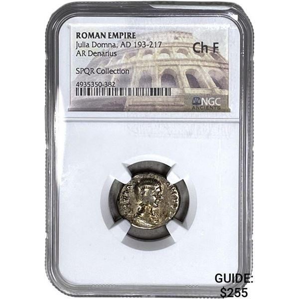 Roman Julia Domna, AD 193-217 Silver Denarius NGC Ch F
