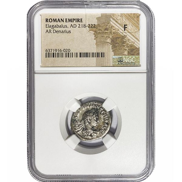 Roman Elagabalus, AD 218-22 Silver Denarius NGC F