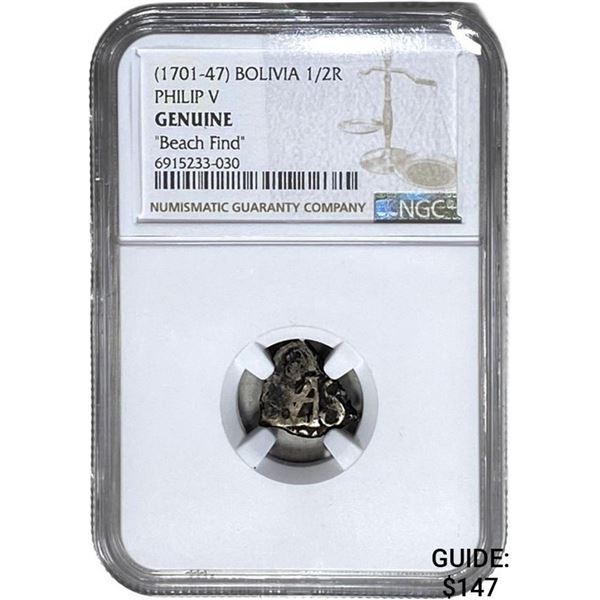 [1701-47] Peru 1/2 Real-Philip V "Beach Find" NGC GENUINE