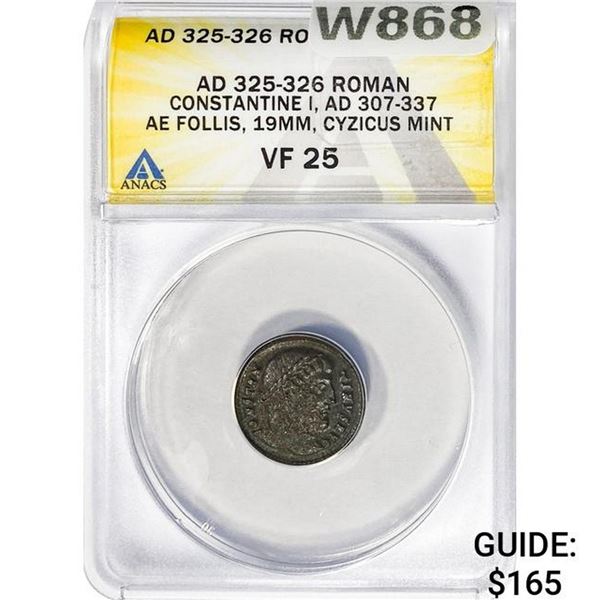 Roman Constantine I, AD 325-326 Bronze Follis