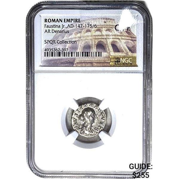 Roman Faustina Jr., AD 147-175/6 Silver Denarius NGC Ch F