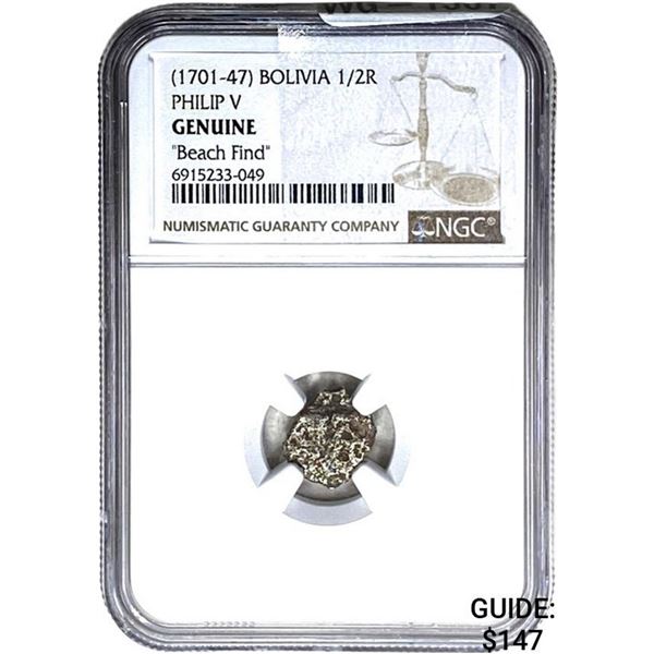 [1701-47] Bolivia 1/2 Real Philip V "Beach Find'  GENUINE