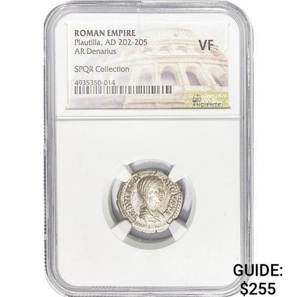 Roman Plautilla, AD 202-205 Silver Denarius  VF