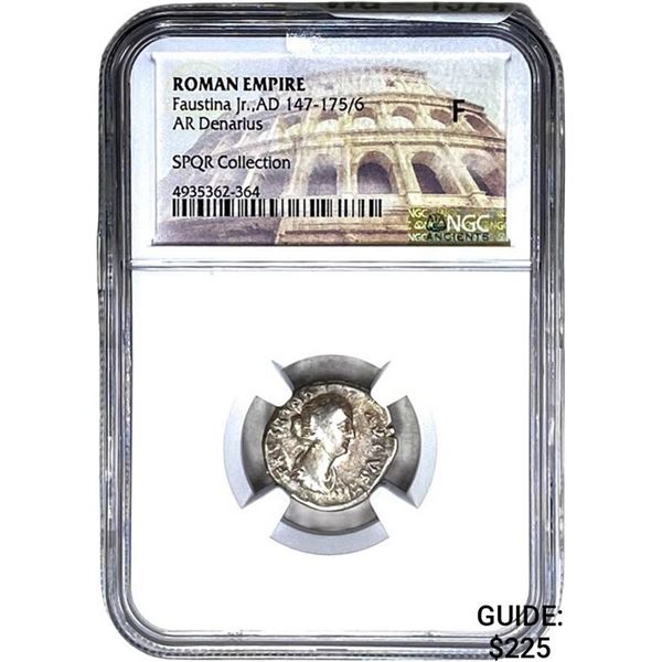 Roman Faustina Jr., AD 147-175/6 Silver Denarius NGC F