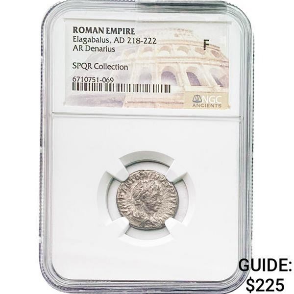 Roman Elagabalus, AD 218-222 Silver Denarius  F
