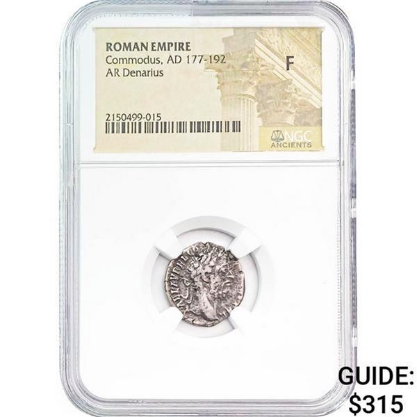 Roman Commodus, AD 177-192 Silver Denarius NGC F