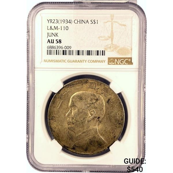 1934 China YR23 Junk $1 L&M-110 NGC AU58