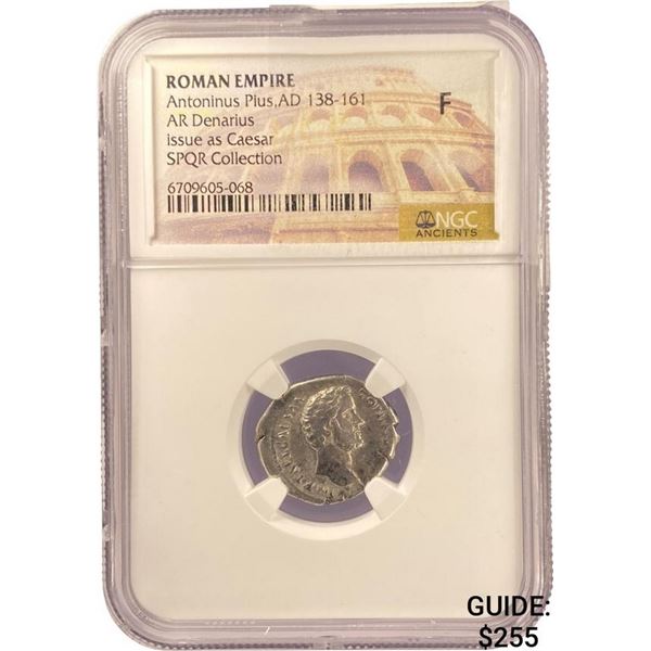 Roman Anton. Plus, AD 138-161 Silver Denarius  F