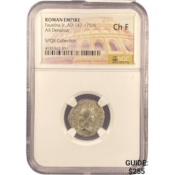 Roman Faustina Jr., AD 147-175/6 Silver Denarius NGC Ch F