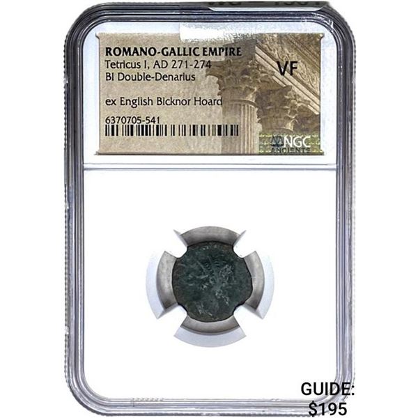 Romano Gallic Tetricus I, AD 271-274 BI DBL Denarius NGC VF