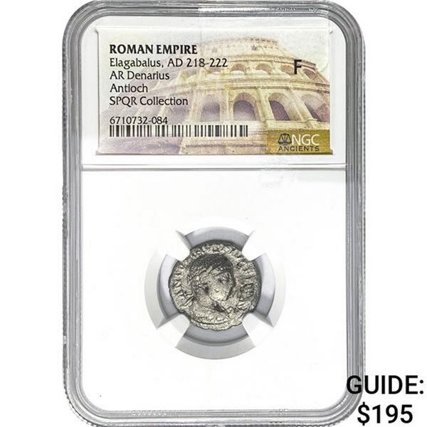 Roman Elagabalus, AD 218-222 Silver Denarius  F