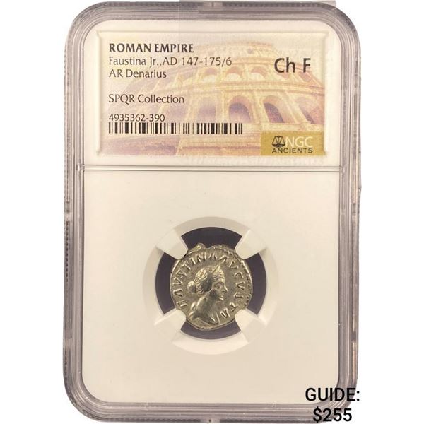 Roman Faustina Jr., AD 147-175/6 Silver Denarius NGC Ch F