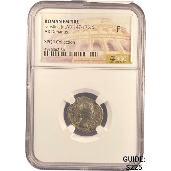 Roman Faustina Jr., AD 147-175/6 Silver Denarius NGC F