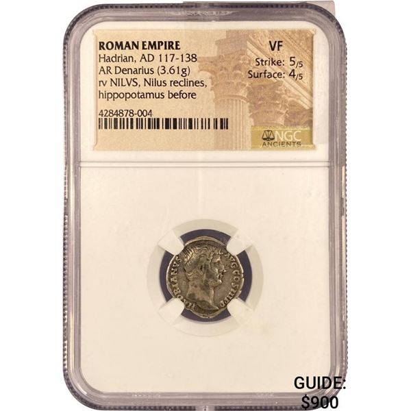 Roman Hadrian, AD 117-138 Silver Denarius   VF