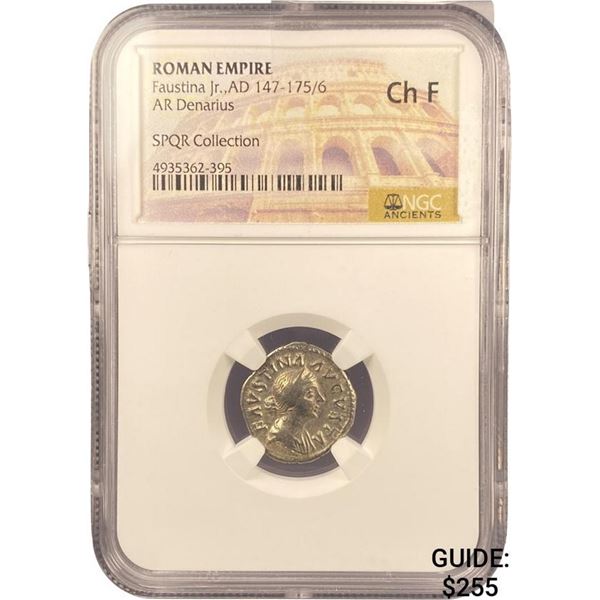 Roman Faustina Jr., AD 147-175/6 Silver Denarius NGC Ch F