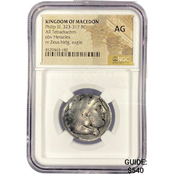 Macedon Philip III, BC 323-317 BC SIlver Tetradrachm NGC