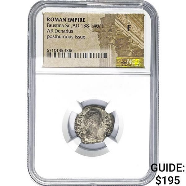 Roman Faustina Sr. AD 138-140/1 Silver Denarius  F