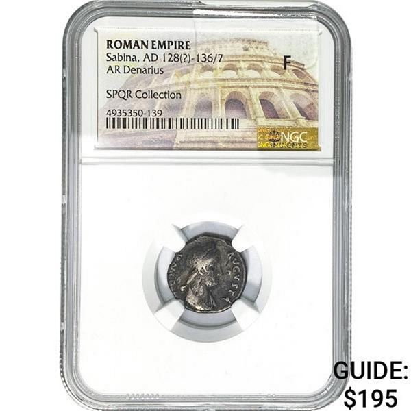 Roman Sabina, AD 128-136/7 Silver Denarius NGC F