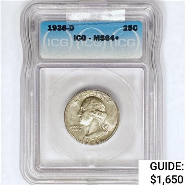 1936-D Washington Silver Quarter ICG MS64+