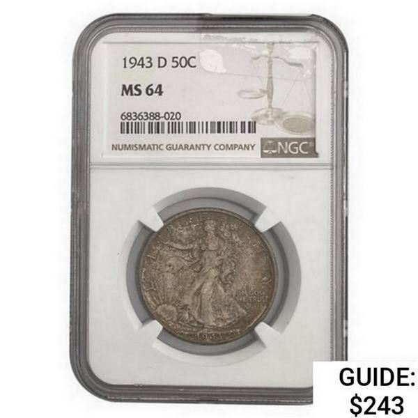 1943-D Walking Liberty Half Dollar NGC MS64