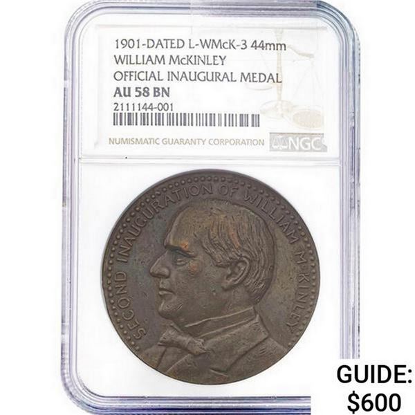 1901 William McKinnely Official Inaugral Medal NGC AU58 BN