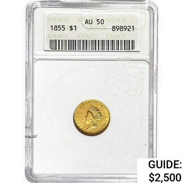 1855 Rare Gold Dollar ANACS AU50