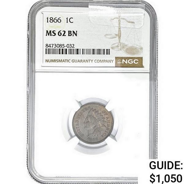 1866 Indian Head Cent NGC MS62