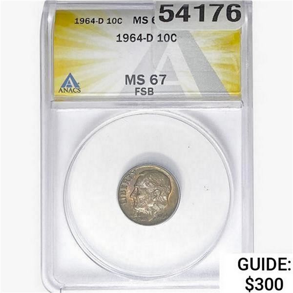 1964-D Roosevelt Dime ANACS MS67 FSB