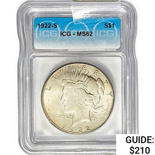 1922-S Silver Peace Dollar ICG MS62