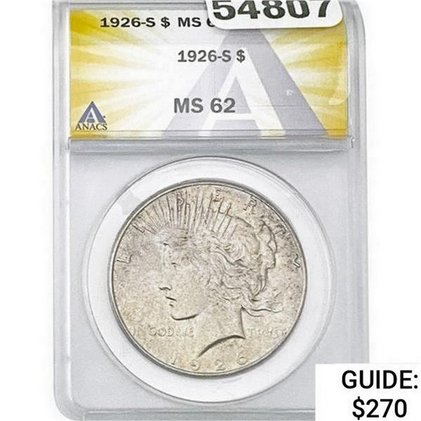 1926-S Silver Peace Dollar ANACS MS62