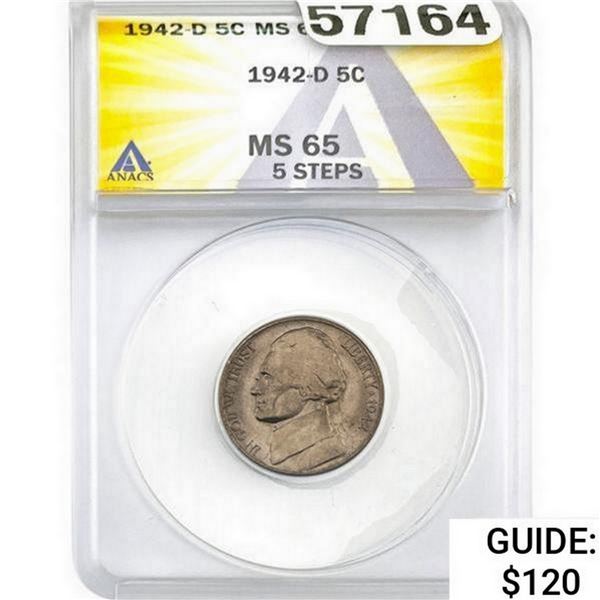 1942-D Jefferson Nickel ANACS MS65 5 Steps