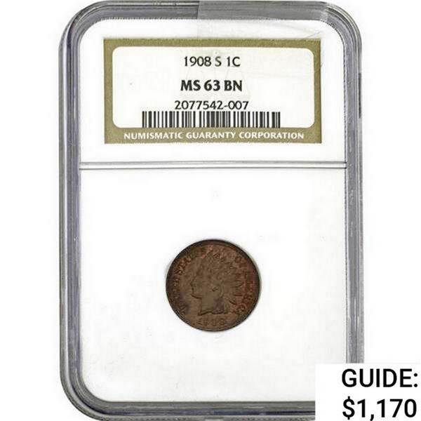 1908-S Indian Head Cent NGC MS63 BN