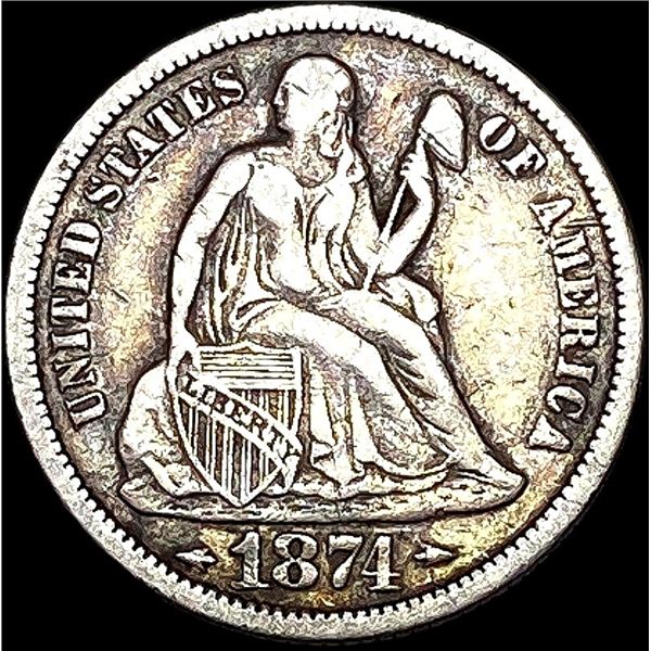 1874 Silver Seated Liberty Dime LIGHTLY CIRCULATED