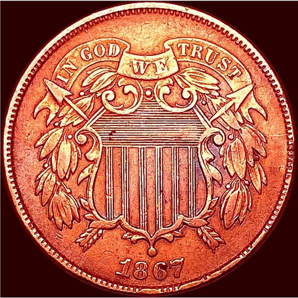 1867 Copper Two-Cent Piece CHOICE AU