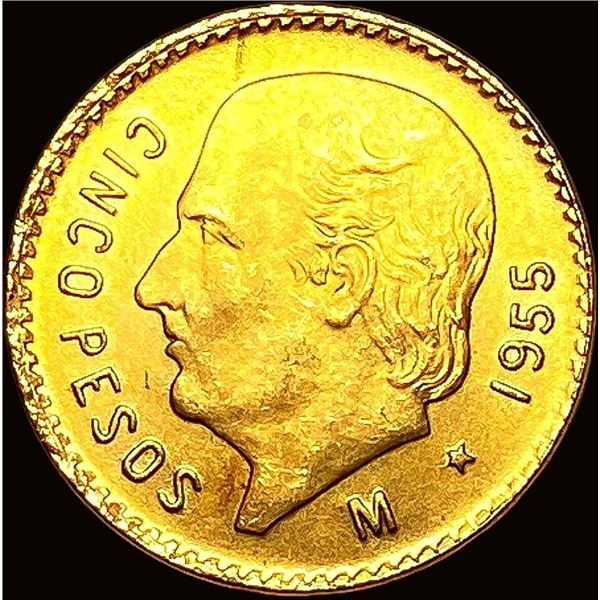 1955 Mexico Gold 5 Pesos AGW ,1206oz SUPERB GEM BU