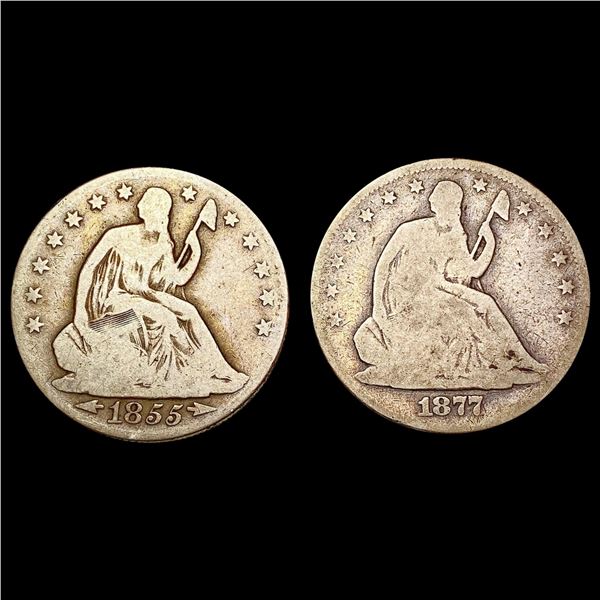 [2]1855/1877 Seated Liberty Half Dollars [2 Coins] NICELY CIRCULATED