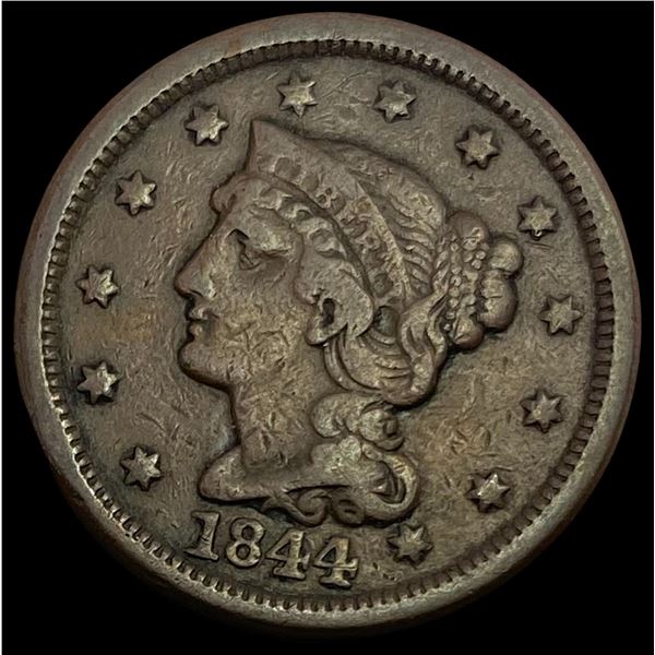 1844 Braided Hair Large Cent LIGHTLY CIRCULATED