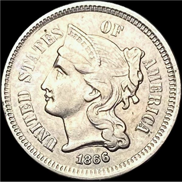 1866 Nickel 3 Cent Piece NEARLY UNCIRCULATED