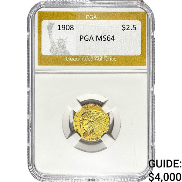 1908 $2.50 Gold Quarter Eagle PGA MS64
