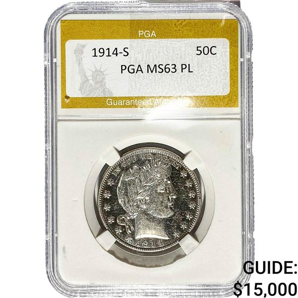 1914-S Barber Half Dollar PGA MS63 PL